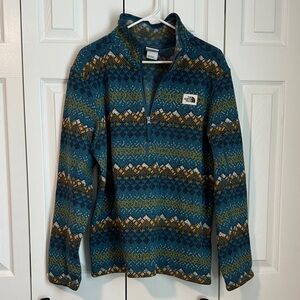 The North Face Men's Teal and Gold Patterned Half Zip-Up Sweater